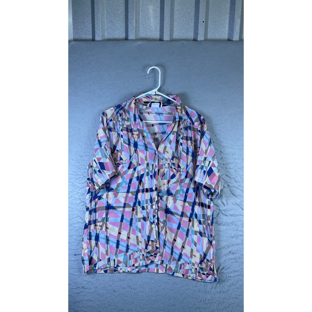 Donnkenny Classics Button Down Shirt Mens L Multi Color Excellent Abstract Print